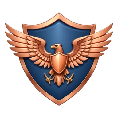 a navy blue shield with large copper wings sticker