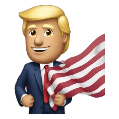 president trump with the american flag in his hand sticker