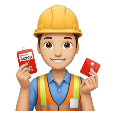 pricetag with an  worker sticker