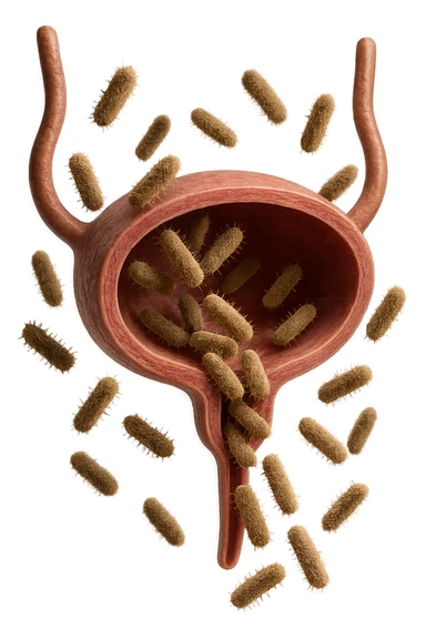 batteri intestinali che migrano ed entrano in una vescica anatomica realistica per infettarla, iperrealistico 4k sticker