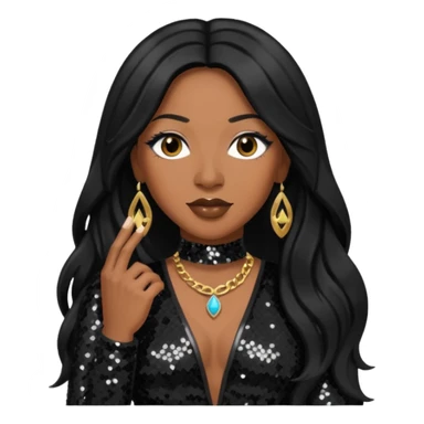 Taj from SWV with long black hair, black sequin outfit sticker