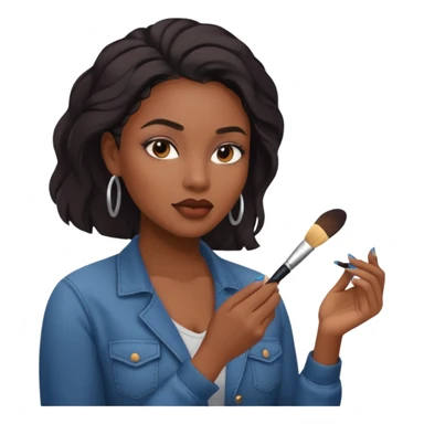 Hyper Realistic 30 year old black woman doing her own make up with toned down clothing sticker