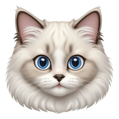 cinematic-adorable-big-eyed-fluffy-ragdoll-cat-portrait-emoji,-head-tilted-playfully-with-a-sweet-expression,-fluffy-white and grey-fur,-simplified-yet-irresistibly-cute-features-with-large,-expression, blue eyed ragdoll cat sticker