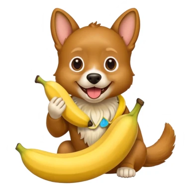 A dog eating a banana sticker