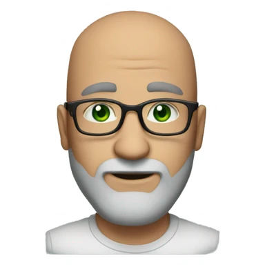 50 years old, green eyes, 2 days beard, bald, glasses sticker