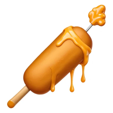 Corndog on stick with butter chicken sauce dripping down it sticker