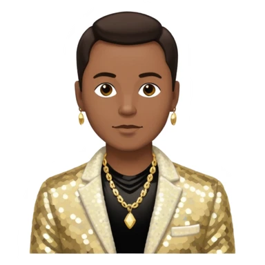 Philip Bailey from Earth Wind and Fire with dark brown hair, ivory sequin jacket, shirtless with necklace  sticker