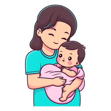 brunette mom cuddling baby with pastel pink clothing and accessories sticker