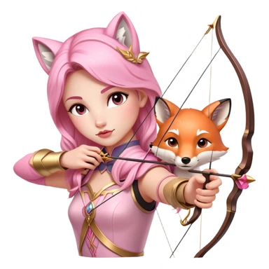 archer aiming bow with fox beside, dreamy fairytale, pink and gold accents, inspired by 'Once Upon a Broken Heart' sticker