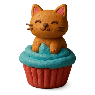 claymation style cupcake with a cat sticker