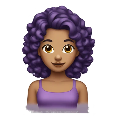 tan girl with shoulder length black curls, brown eyes and purple hair with tiara on her head sticker