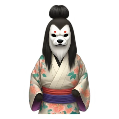 wearing-noh-dog-mask-longhair-massive-guy-japanese-kimono sticker