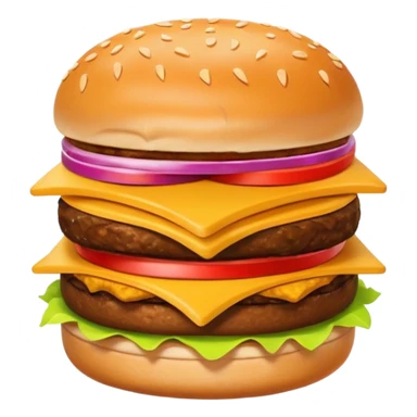 A clean and simple icon of fast food in emoji-style illustration. A burger with fries, nuggets and shawarma, bright and bold colors, simple shapes, flat design, high contrast, inviting and appetizing. sticker