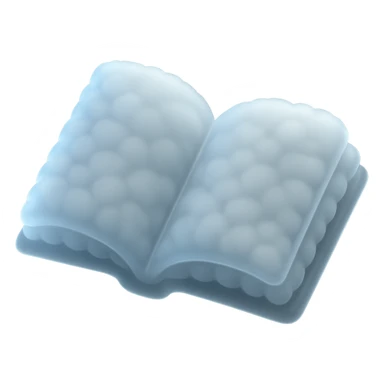 thick open book made entirely of small, very bright white fluffy convex clouds, matte glass style sticker