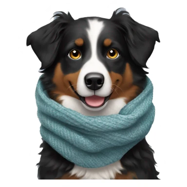 Small black australian shepherd dog wearing a knit scarf sticker