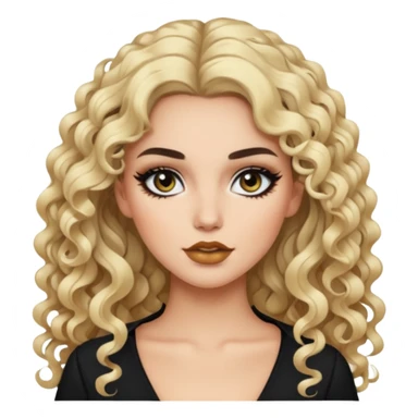 brunette and blonde, baddie, pretty makeup, black eyeliner, long and curly hair sticker