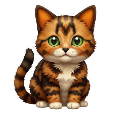 A high-resolution photo-realistic digital illustration of a brown multicoloured  tortoiseshell cat kitten, chest upward (no white) sticker