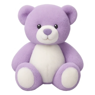 Change the teddy bear's fur to purple and white, keep it soft and plush, no shadows, flat lighting, no background. Remove the background completely to isolate the subject. sticker