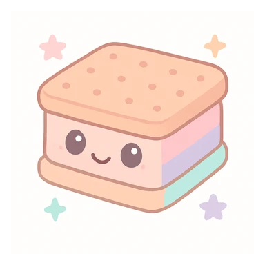cute ice cream sandwich, kawaii style, smiling face, pastel colors sticker