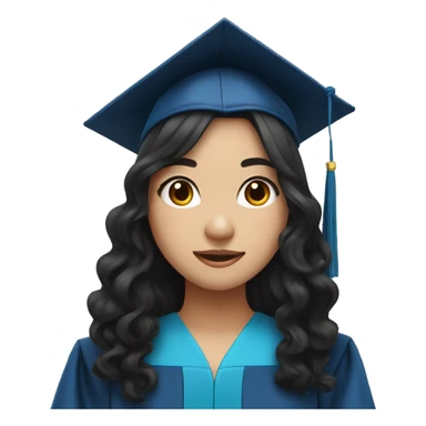 asian girl wearing blue graduation cap with long curly black hair sticker