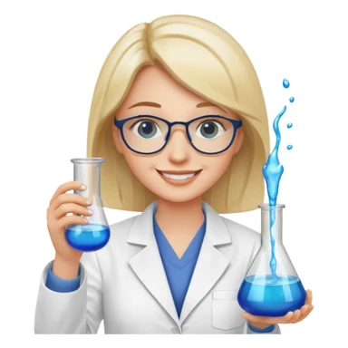Crie emojis de uma mulher farmacêutica mexendo com becker sticker
