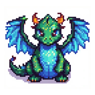 pixel art dragon with tiny wings, cute and compact sticker