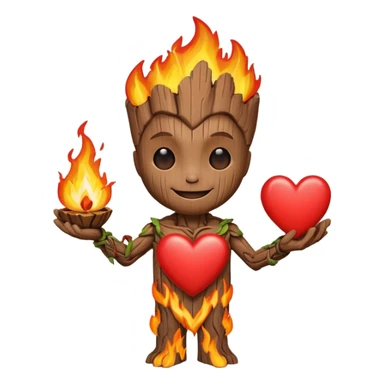 Groot hold heart on fire with smile sticker
