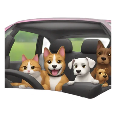 Cat driving a car with his dogs friends sticker