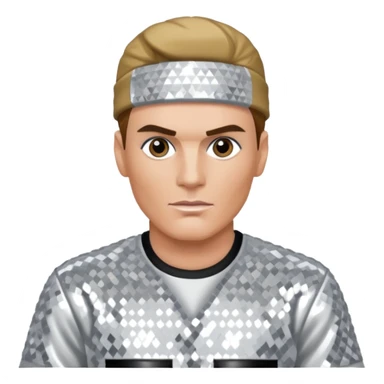 Vanilla Ice with dark blonde hair, silver sequin outfit sticker