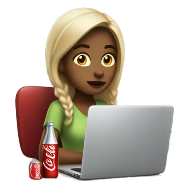 tired girl with laptop drinking coca-cola sticker