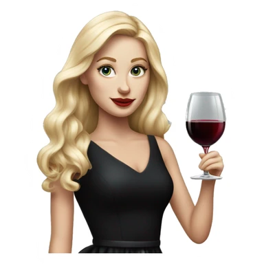 Blonde White girl in black Elegant dress with red wine, ULTRA HYPER REALISTIC sticker