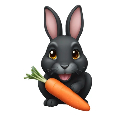 Black rabbit eating carrot sticker