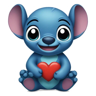 mini Stitch holding a heart sticker