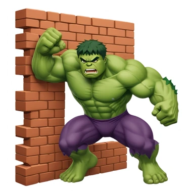 Hulk smashing through a brick wall, green superhero breaking through sticker