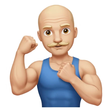 Bald man with blonde moustache showing off biceps  sticker