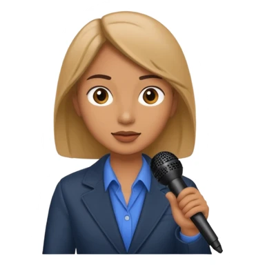 a journalist with a microphone sticker