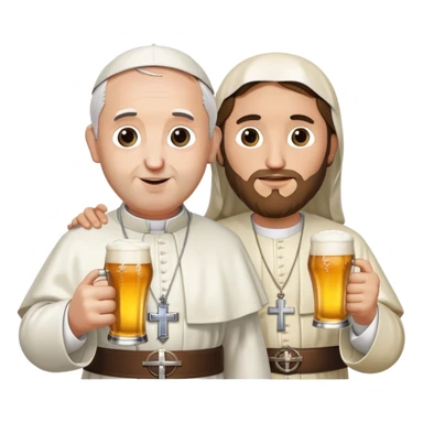 pope francis and jesus holding a beer sticker