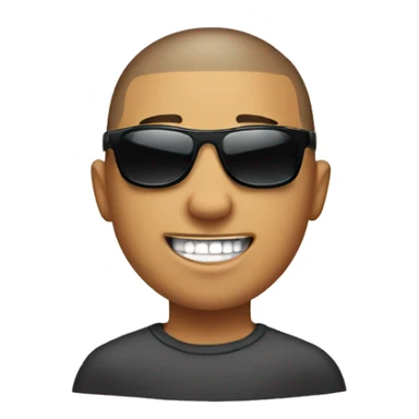 A boy with a buzzcut with sunglasses wearing tooth caps sticker