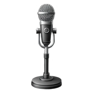 Minimalistic flat vector icon, iOS style, thin black contour on white background. Microphone on a stand with small spotlight rays. Clean, no text, no shadows sticker