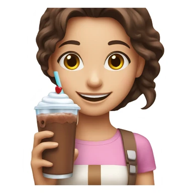 happy brunette girl holding a chocolate shake sticker