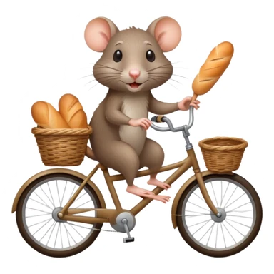 Rat riding bicycle with French baguette in basket sticker