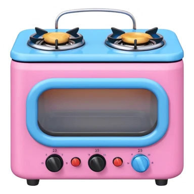 Cute toy stove, single burner only, front view.
BabyBus-style 2.5D soft shading, bright pastel colors (pink & blue).
Rounded chunky toy shape, simple details.
Even studio lighting, NO harsh light, NO realism, NO textures.
Smooth matte surface, no outlines, no strokes.
Clean background. sticker