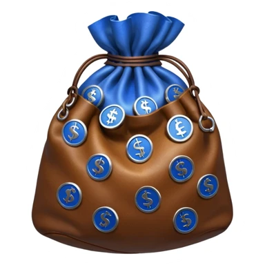 brown money bag full off blue coins sticker