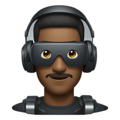 man wearing futuristic headphone and vr box sticker