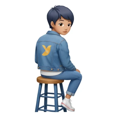 a person sitting on stool back head turn

 sticker