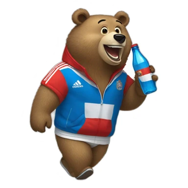 laughing russia bear in a adidas tracksuit holding a glass bottle sticker