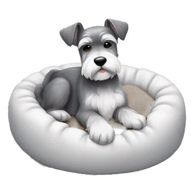Grey and white mini schnauzer full body asleep in dog bed      sticker