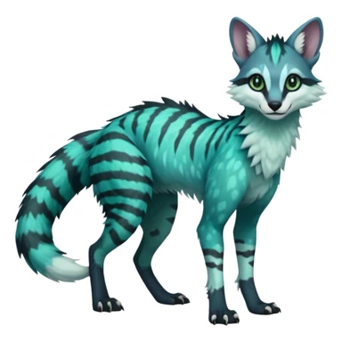 Feral Rare Fantasy dark pastel black-blue-turquoise-green-white-gradients Vernid-Sergal-Genet-species by LiLaiRa, random markings, tufted ears, full body, 4 legs sticker