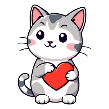 Cat with heart in paws  sticker