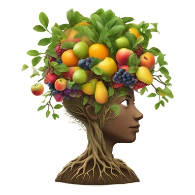 realistic face with a brain growing a tree with fruit sticker